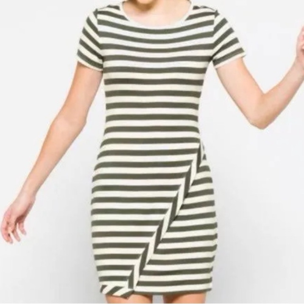 Brigitte Knit Olive Striped Dress​​